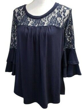 Miselon Womens Bell Sleeves Lace Detail Top Size Medium